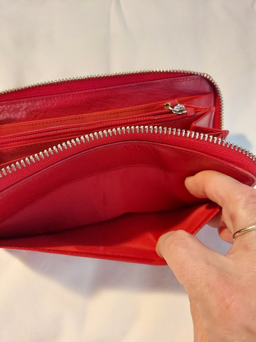 Barneys New York Vibrant Red Pebbled Leather Zip Around Wallet - Picture 8 of 9